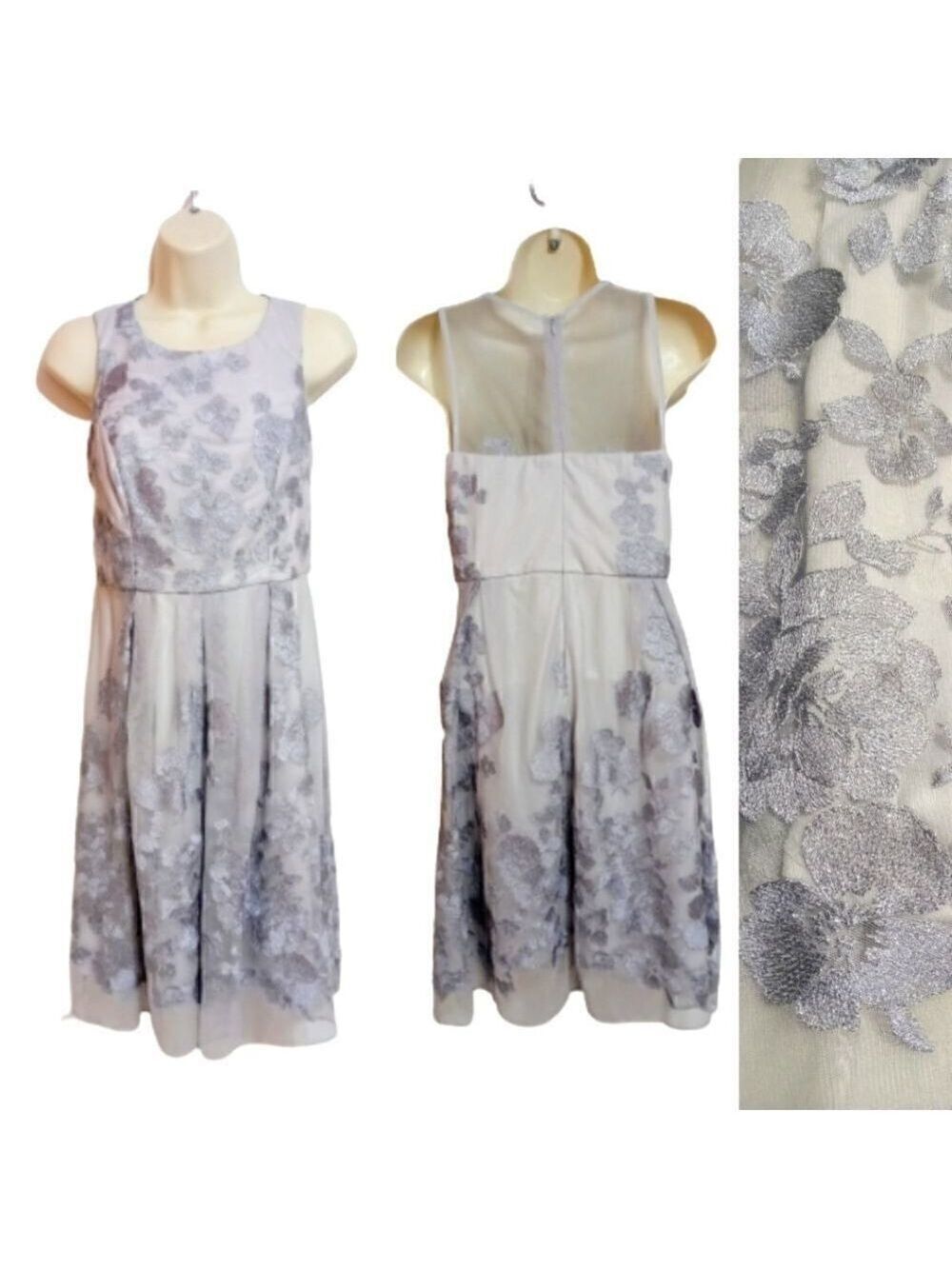 Scarlett Silver Embroidered Mesh Fit and Flare Dress Petite 4